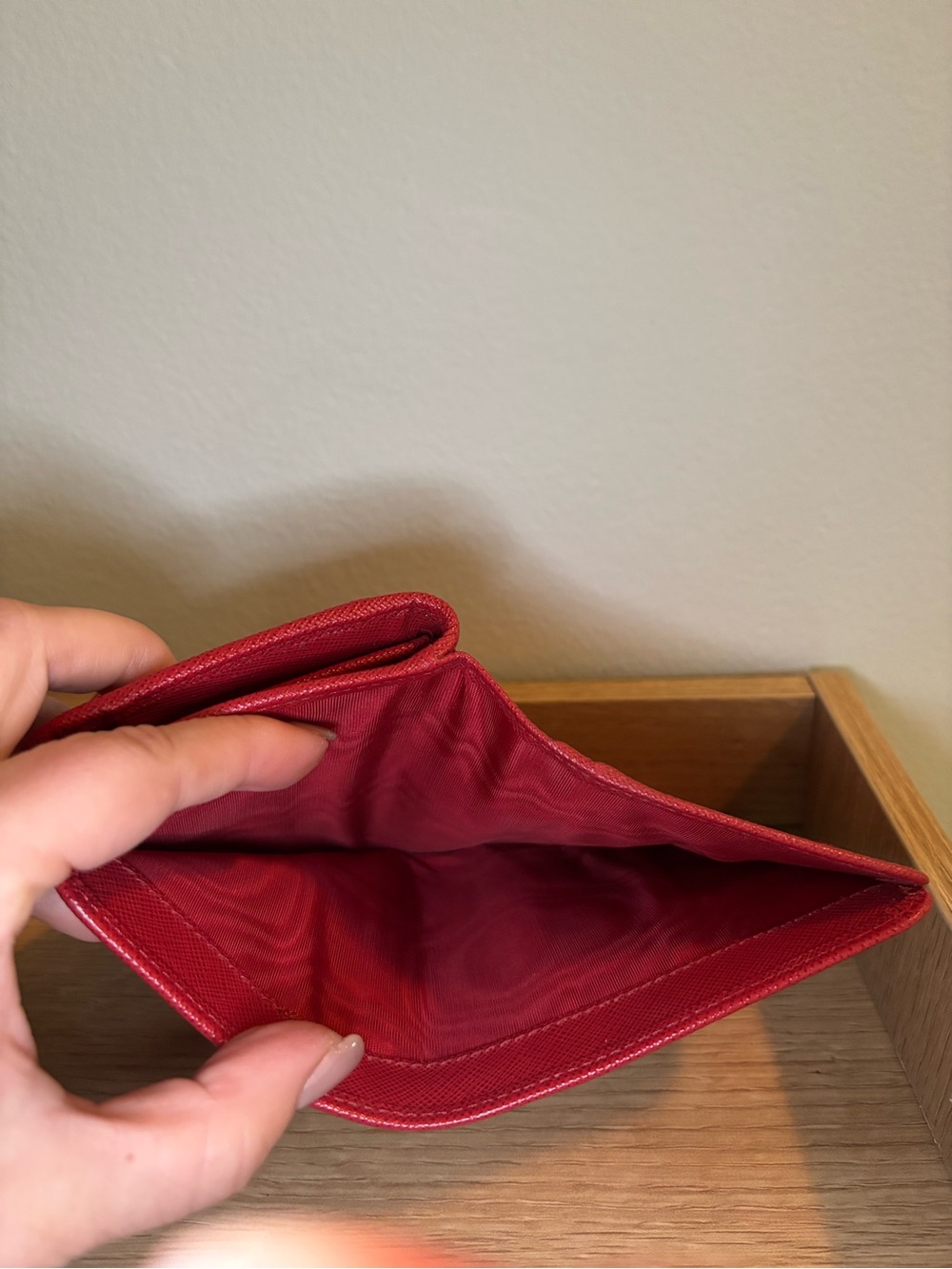 Prada Red Saffiano Compact Wallet with Gold Triangle Logo - Picture 11 of 11
